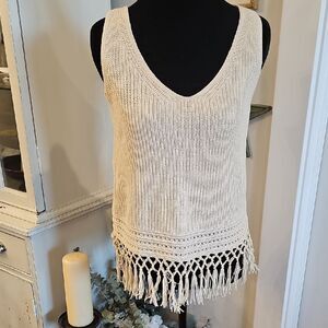 LILLY PULITZER Dulce Cream Fringed Sweater Tank Sweater Sz XS Hippie Minimalist‎